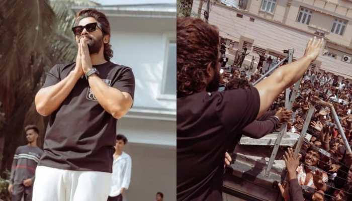 Allu Arjun&#039;s Fans Throng Outside His Home, &#039;Pushpa&#039; Star Waves- Watch