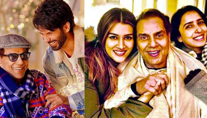 Dharmendra Poses With Co-Stars Shahid Kapoor, Kriti Sanon; Wishes 'Good Luck' To The Team- See Pic