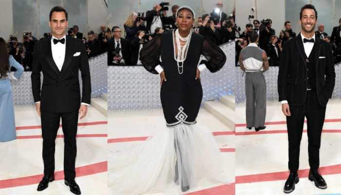 Roger Federer (from left), Serena Williams and Daniel Ricciardo at the Met Gala 2023. (Photos: AP)