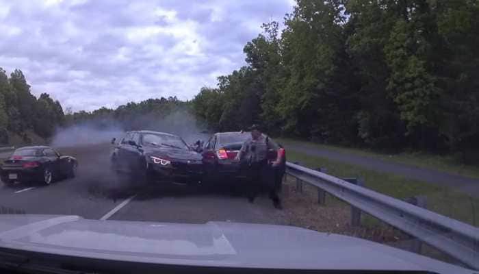 Watch: Police Officer Barely Survives Horrible Road Accident In US, Video Goes Viral