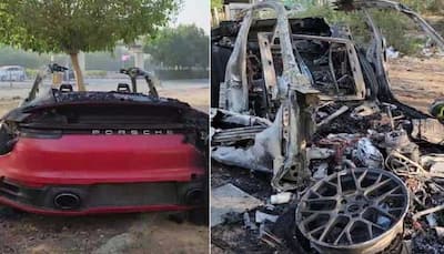Speeding Porsche Sportscar Burns To Ashes After Hitting Tree In Gurugram: See Pics