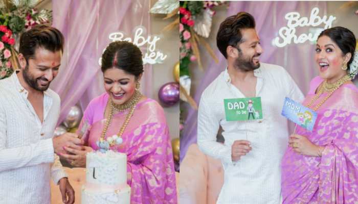 Mom-To-Be Ishita Dutta Looks Adorable In Pink Saree, Poses With Husband Vatsal Sheth At Her Baby Shower- See Pics