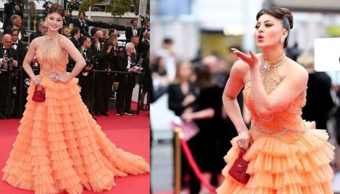 Urvashi Rautela&#039;s Love For Ruffles Continues, Opts For Tarik Ediz Orange Fancy Frill Gown On Day 2 At Cannes Film Festival 