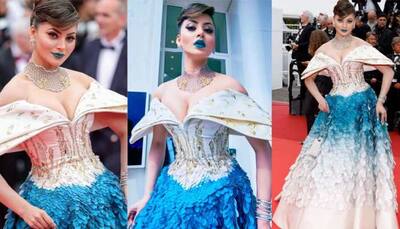 Urvashi Rautela Grabs Attention In Bold Teal Blue Lipstick, Saiid Kobeisy Gown On Cannes Red Carpet - Pics