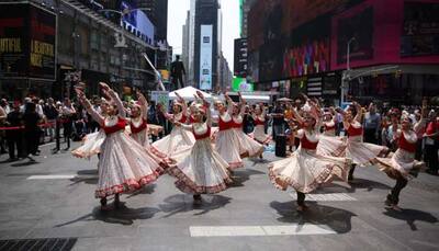 Flash mob celebrating 'Mughal-E-Azam: The Musical' Enthralls Crowd At New York's Times Square