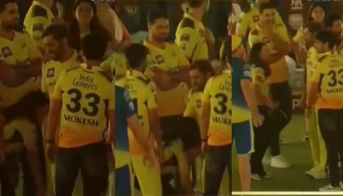 WATCH: Ruturaj Gaikwad&#039;s Fiance Utkarsha Pawar Touches MS Dhoni&#039;s Feet After A Warm Hug; Video Goes Viral