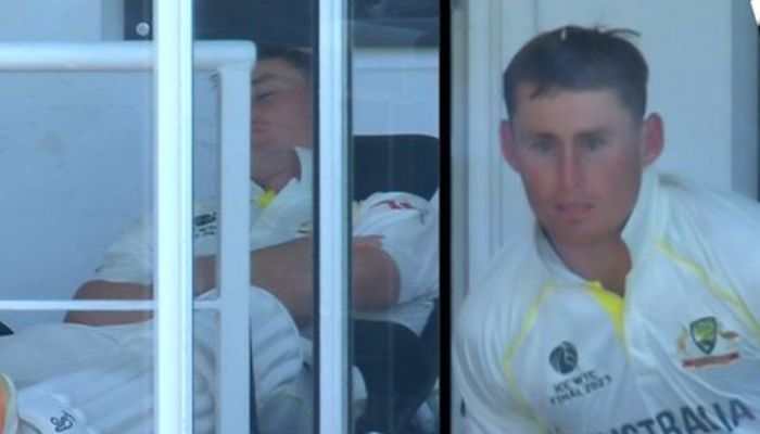 Watch: Labuschagne Spotted Sleeping In Balcony Of Oval Wearing Pads, Wakes Up And Goes To Bat After Warner&#039;s Wicket, Video goes Viral
