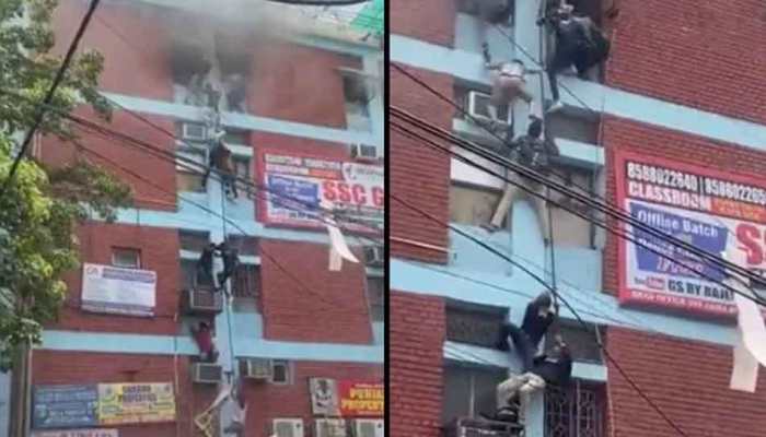 WATCH: Students Use Wires To Escape After Fire Breaks Out At Building In Delhi's Mukherjee Nagar