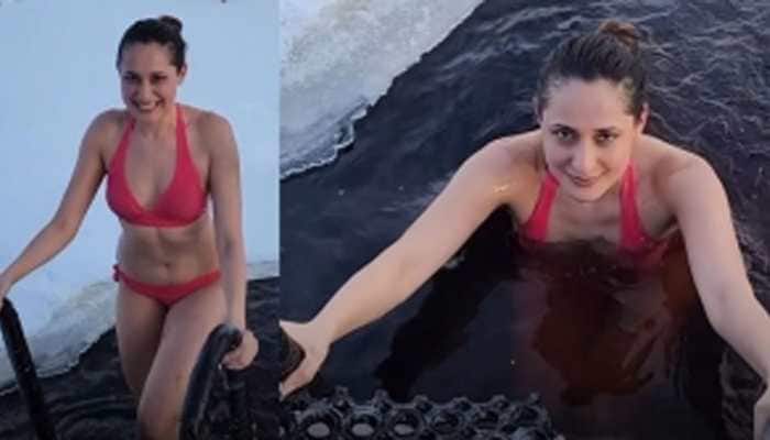 Pragya Jaiswal Dips Into -15 Degree Celsius Freezing Ice Water In Finland Wearing Hot Pink Bikini Set 