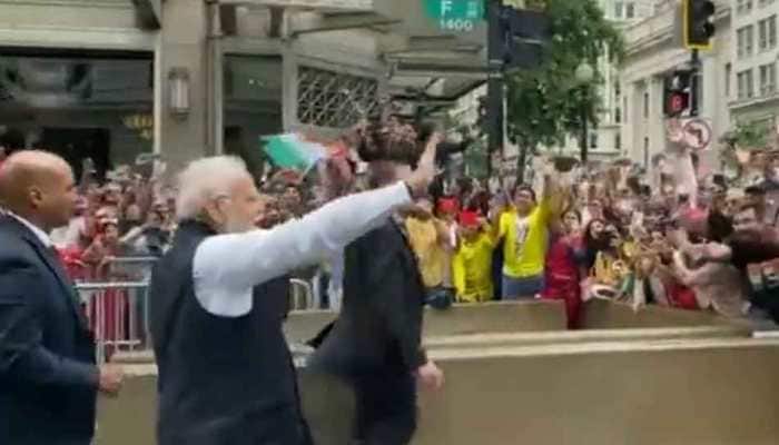 WATCH: Amid Chants Of &#039;Modi Modi&#039;, &#039;Bharat Mata Ki Jai,&#039; PM Modi Gets Rousing Welcome From Indian Diaspora In Washington