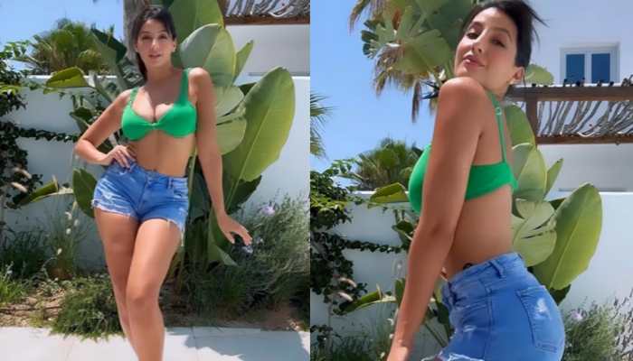 Nora Fatehi Sizzles In Green Bralette, Blue Shorts As She Dances To Her New Track &#039;Sexy In My Dress&#039; - Watch