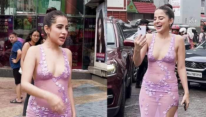 Urfi Javed Grabs Eyeballs In Purple Sheer Outfit, Gives Money To Poor Kid - Watch