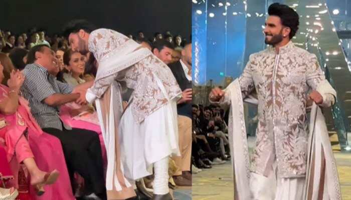 Ranveer Singh Halts Ramp Walk To Greet Mukesh Ambani At Bridal Show - Viral Video