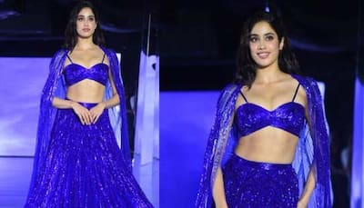 Janhvi Kapoor's Sizzling Ramp Walk In Electric Blue Bralette-Lehenga With Dramatic Cape - Watch