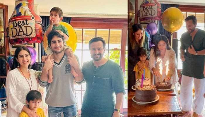 Saif Ali Khan Cuts Chocolate-Loaded Birthday Cake With Family Members; Kareena Kapoor, Little Munchkin Jeh Cheer For Him