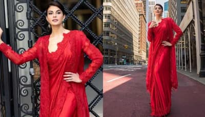 Jacqueline Fernandez Looks Royal In Red Saree As She Participates In 41st India Day Parade in New York