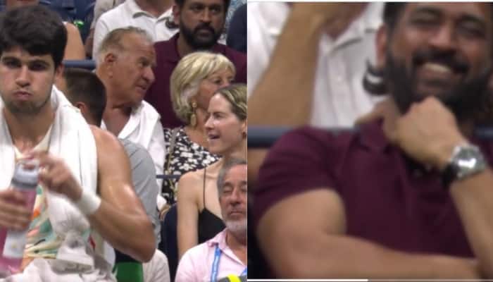 WATCH: MS Dhoni Spotted Sitting Behind Carlos Alcaraz During US Open 2023 Men&#039;s Quarter-Finals