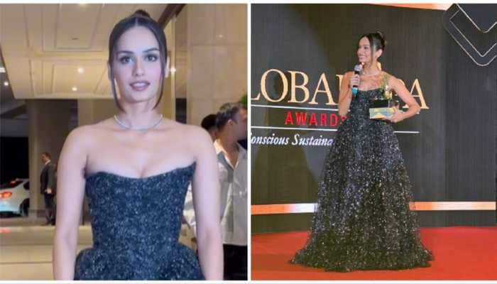 Manushi Chhillar Oozes Princess Vibes In Strapless Sequin Black Gown At GlobalSpa Awards 2023  - WATCH