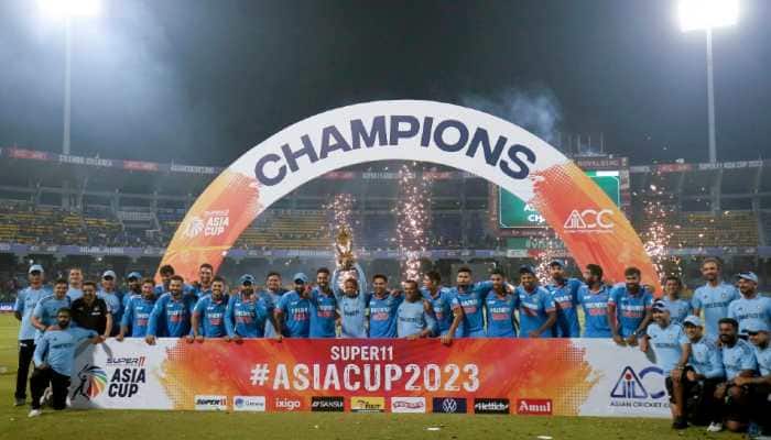 The Indian cricket team won the Asia Cup title for a record 8th time, defeating Sri Lanka in the final by 10 wickets on Sunday. (Photo: ANI)