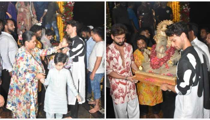 Arpita Khan, Her Hubby Aayush Sharma Perform Ganesh Visarjan At Salman Khan's Apartment Amid Much Fanfare - PICS
