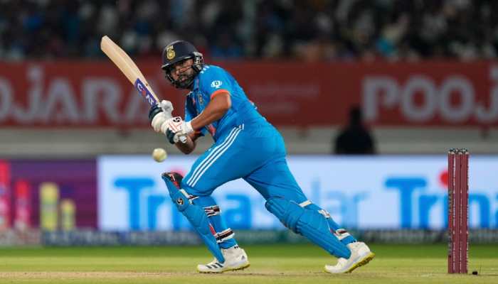 Team India captain Rohit Sharma has become the second batter after Chris Gayle to smash 550 sixes in international cricket en route to scoring 81 off 57 balls in the 3rd India vs Australia ODI in Rajkot. Rohit now has 551 sixes as compared to Gayle's 553 sixes. (Photo: AP)