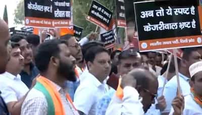 BJP Protests Outside AAP Office, Demands Arvind Kejriwal's Resignation As ED Raids Sanjay Singh's Residence   