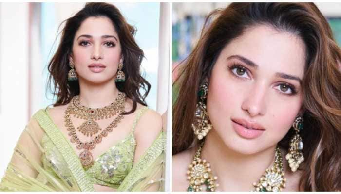 Tamannaah Bhatia Oozes Elegance In Plunging Neckline Blouse, Lime-Green Lehenga - PICS 