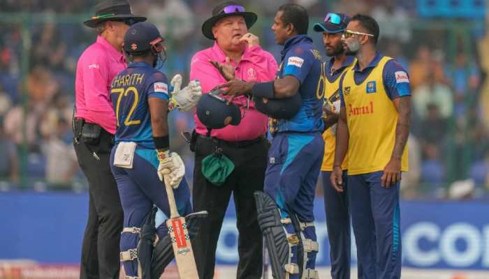 Sri Lanka all-rounder Angelo Mathews became the first-ever batter in the history of international cricket to be given 'timed out' in ICC Cricket World Cup 2023 match vs Bangladesh at the Arun Jaitley Stadium in New Delhi on Monday. (Photo: AP)