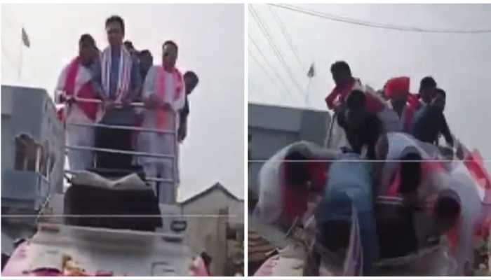 WATCH- KTR's Fortunate Escape As He Topples From Campaign Vehicle In Telangana Election Rally