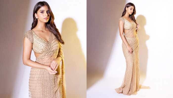 Suhana Khan Spells Elegance In Beige Sequin Saree As She Wishes Fans On Diwali, Pics Inside