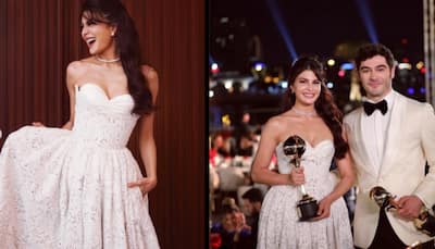 Jacqueline Fernandez Shines at DIAFA Awards In Stunning White Outfit, Poses with Burak Deniz