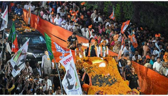 Watch- PM Modi Showered With Flower Petals During A Roadshow In Hyderabad