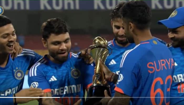 WATCH: Suryakumar Yadav Continues MS Dhoni&#039;s Tradition, Hands Over Winning Trophy To Youngsters After T20 Series Win Over Australia