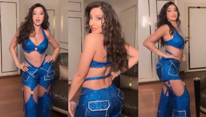 Viral Video: Nora Fatehi Sizzles In Shimmery Blue Bralette, Cut-Out Pants - Watch 
