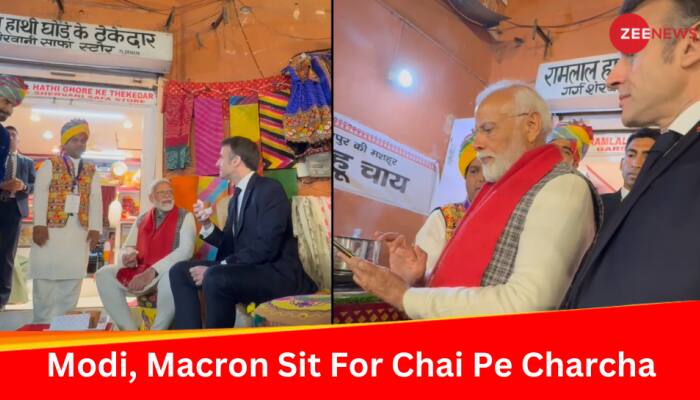 PM Modi Sits For &#039;Chai Pe Charcha&#039; With France&#039;s Emmaneul Macron, Shows UPI System - Watch