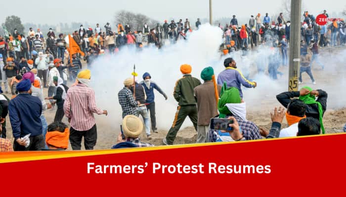 Police Drops Tear Gas Shell To Scatter Farmers Resuming &#039;Dilli Chalo&#039; Protest At Shambhu Border 