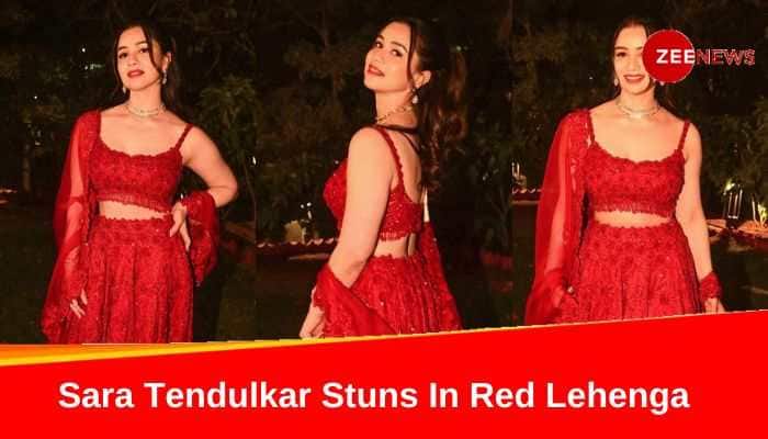 Sara Tendulkar Stuns In Red Lehenga At Ambani Pre-Wedding Bash - In Pics