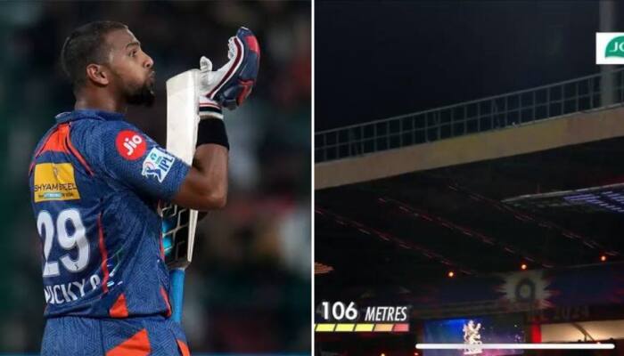 WATCH: Nicholas Pooran Sends Ball Out The Park Against Reece Topley With A 106 Meter Six During RCB vs LSG Match