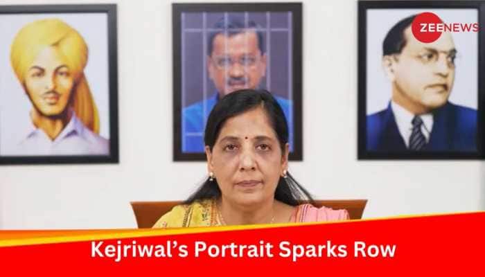 Arvind Kejriwal&#039;s Photo Placed Between Bhagat Singh, Ambedkar Portraits Sparks BJP Vs AAP Tussle
