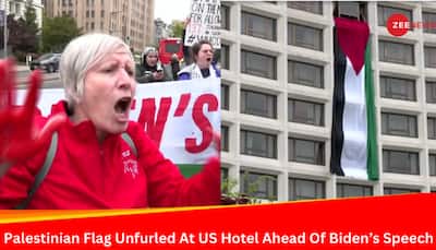 Pro-Palestine Protestors Force Prez Joe Biden's Backdoor Entry Into US Hotel, Unfurl Giant Palestinian Flag - Watch