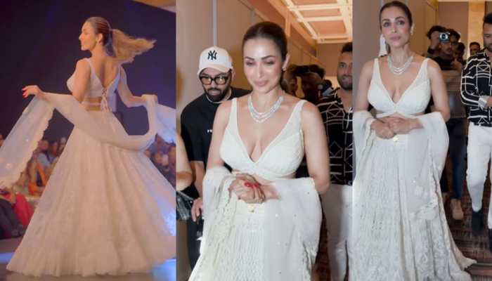 Malaika Arora Dons Plunging Neckline On Ramp, Struts In Sexy Ivory Lehenga - Watch
