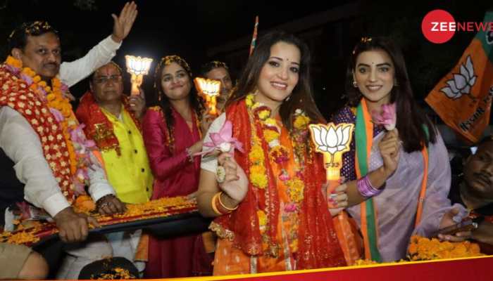 Kanpur: Actress Akshara Singh, Monalisa's Roadshow For Ramesh Awasthi Draws Huge Crowd