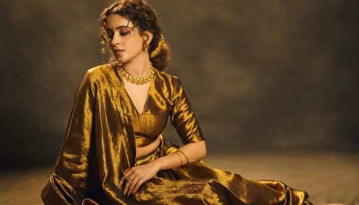 Sanya Malhotra Radiates Elegance In A Golden Lehenga, Ethnic Jewelry, And Winged Eyeliner