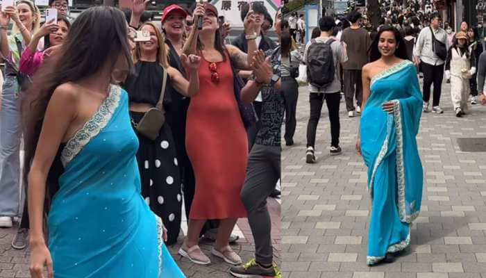 Desi girl strolls Japan streets in ice-blue saree: viral