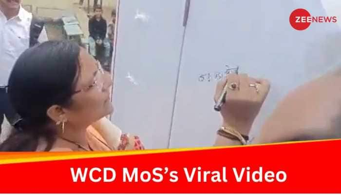 Minister of State WCD Savitri Thakur&#039;s Video Writing Wrong Slogan In Hindi Goes Viral; Watch