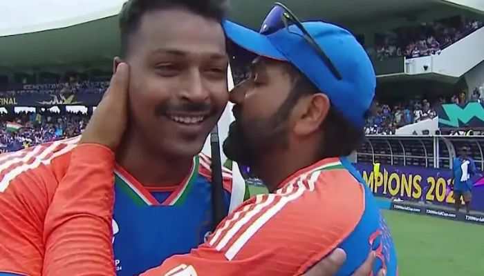 Rohit Sharma Kisses Hardik Pandya After Team India's Historic T20 World Cup 2024 Victory, Video Goes Viral - Watch