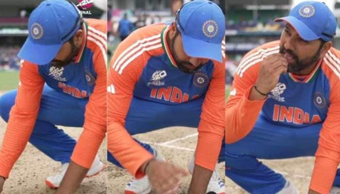 Rohit Sharma&#039;s Unique Celebration: Eating Grass From Barbados Pitch After T20 World Cup Victory Goes Viral- WATCH