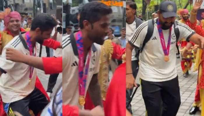 Rohit Sharma And Suryakumar Yadav&#039;s Epic Dance Moves To Dhol Beats Celebrate India&#039;s World Cup Victory; Fans Go Berserk - WATCH