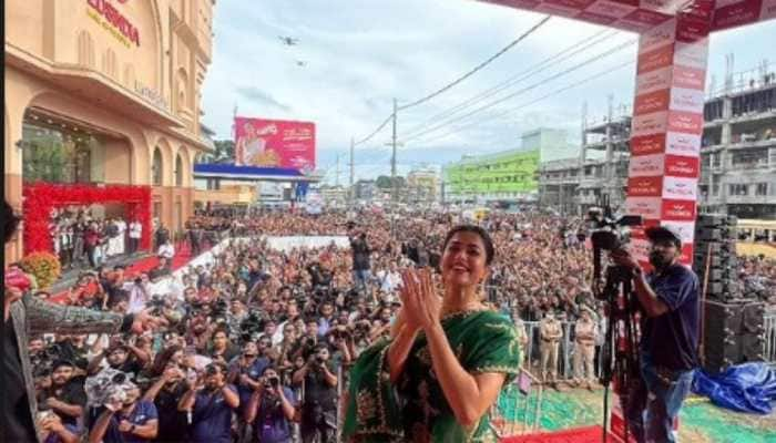 Crowd Adore Rashmika Mandanna&#039;s Charm At An Event In Kerala