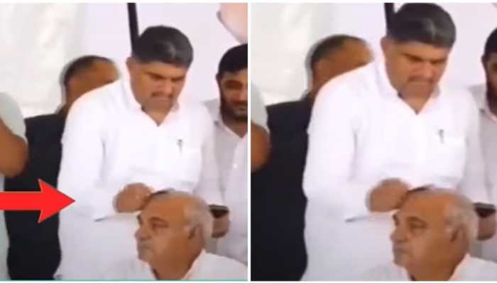 Ex-CM Bhupinder Hooda Caught Getting Hair Combed By Staff During Rally - Watch Viral Video